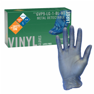 Powder-Free Metal Detectable Blue Vinyl Gloves - GVP9-LG-1-BL-MT