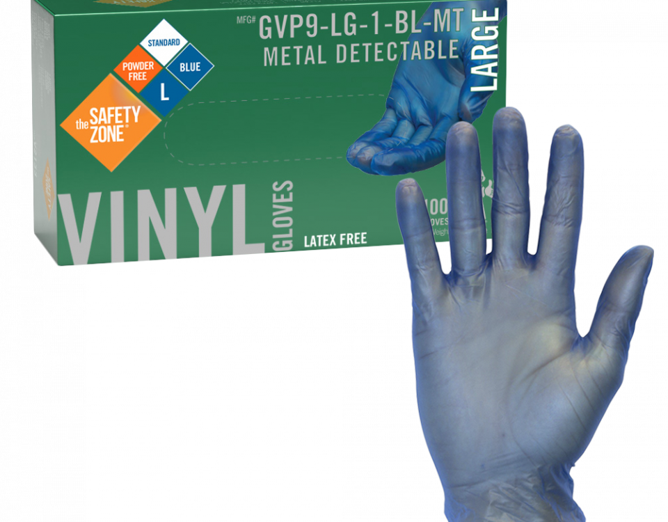 Powder-Free Metal Detectable Blue Vinyl Gloves - GVP9-LG-1-BL-MT