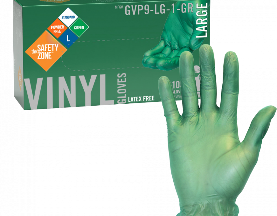 Powder Free Green Vinyl Gloves - GVP9-LG-1-GR