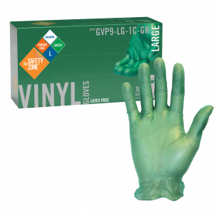 Premium Weight Powder Free Green Vinyl Gloves - GVP9-LG-1C-GR