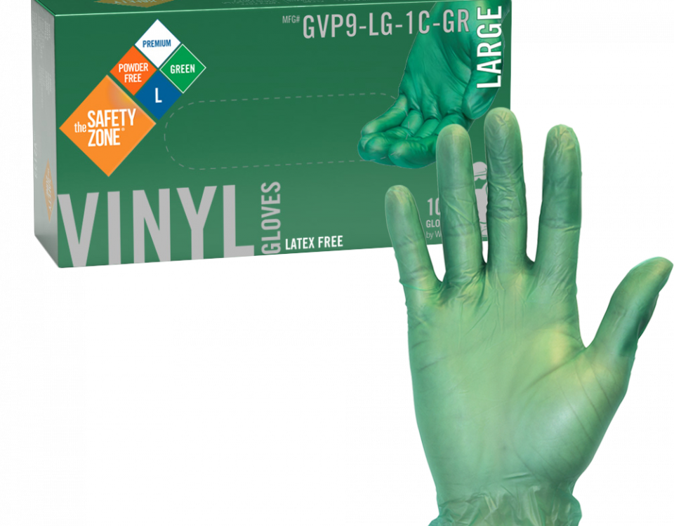 Premium Weight Powder Free Green Vinyl Gloves - GVP9-LG-1C-GR